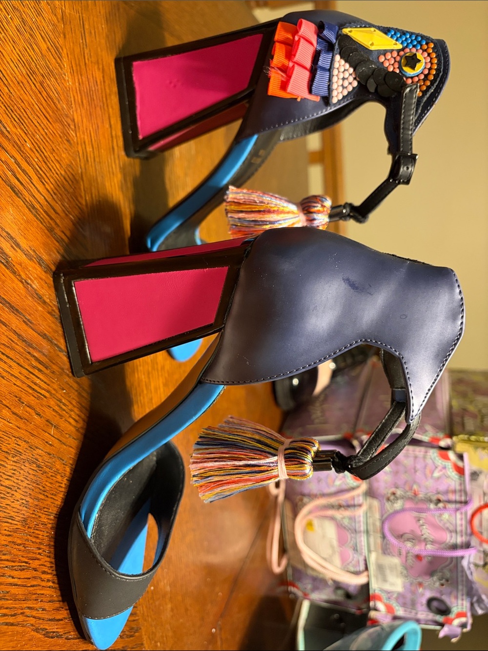 Exe size 39 Black Multi Tassel Block Heel. - Picture 7 of 7